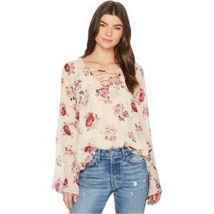 Show Me Your Mumu Zuko Floral Metallic Lace Up Top size XS